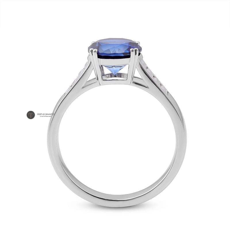 Blue Sapphire Round Cut Moissanite Ring For Men
