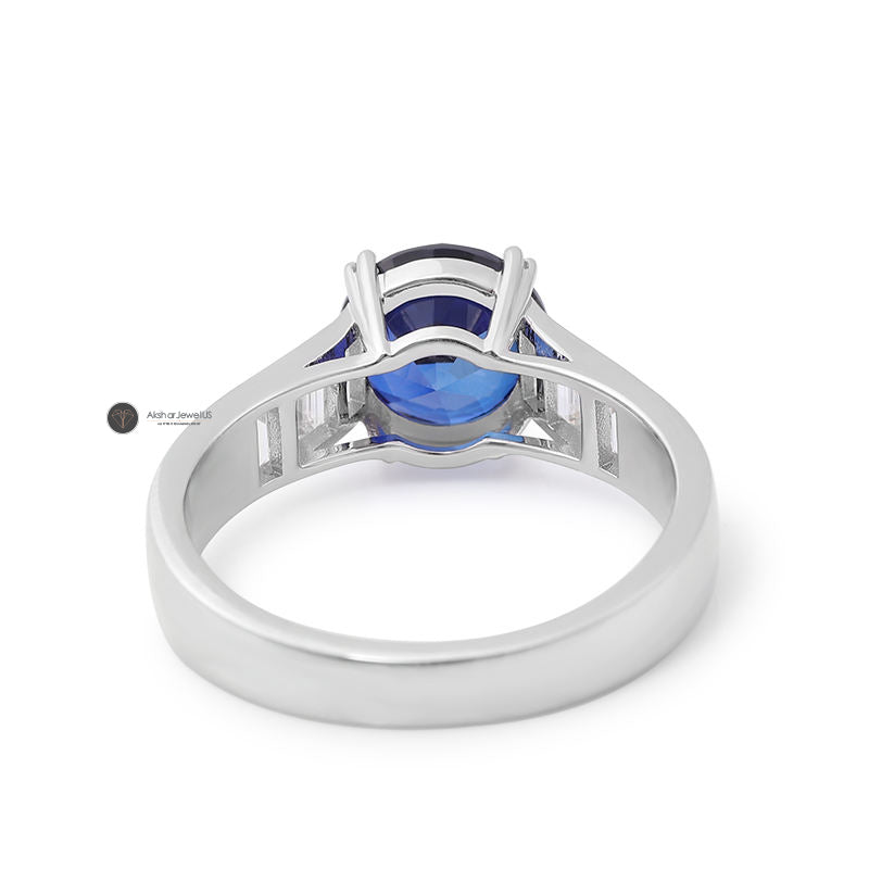Blue Sapphire Round Cut Moissanite Ring For Men