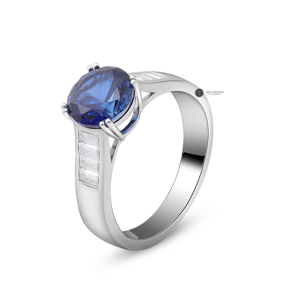 Blue Sapphire Round Cut Moissanite Ring For Men