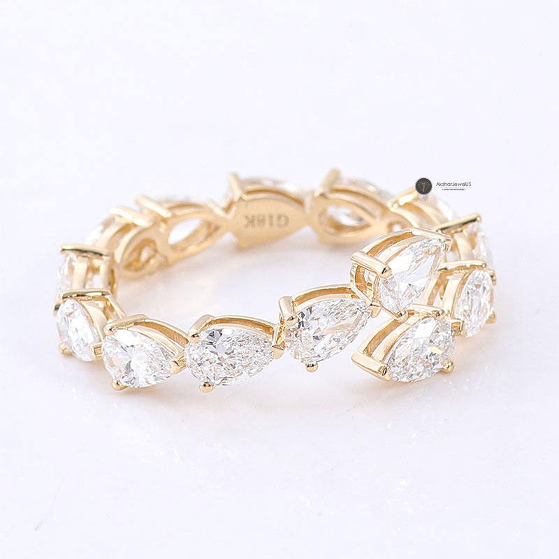 East West Pear Open Cuff Moissanite Diamond Wrap Ring