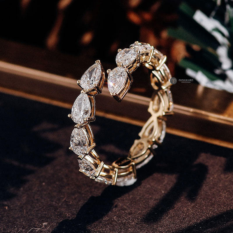 East West Pear Open Cuff Moissanite Diamond Wrap Ring