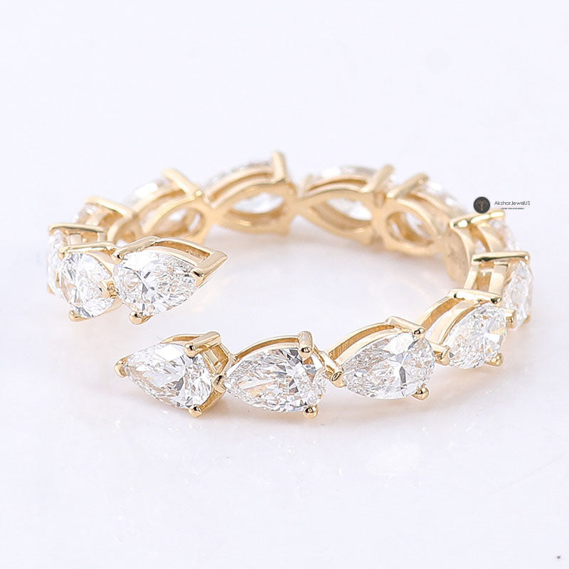 East West Pear Open Cuff Moissanite Diamond Wrap Ring