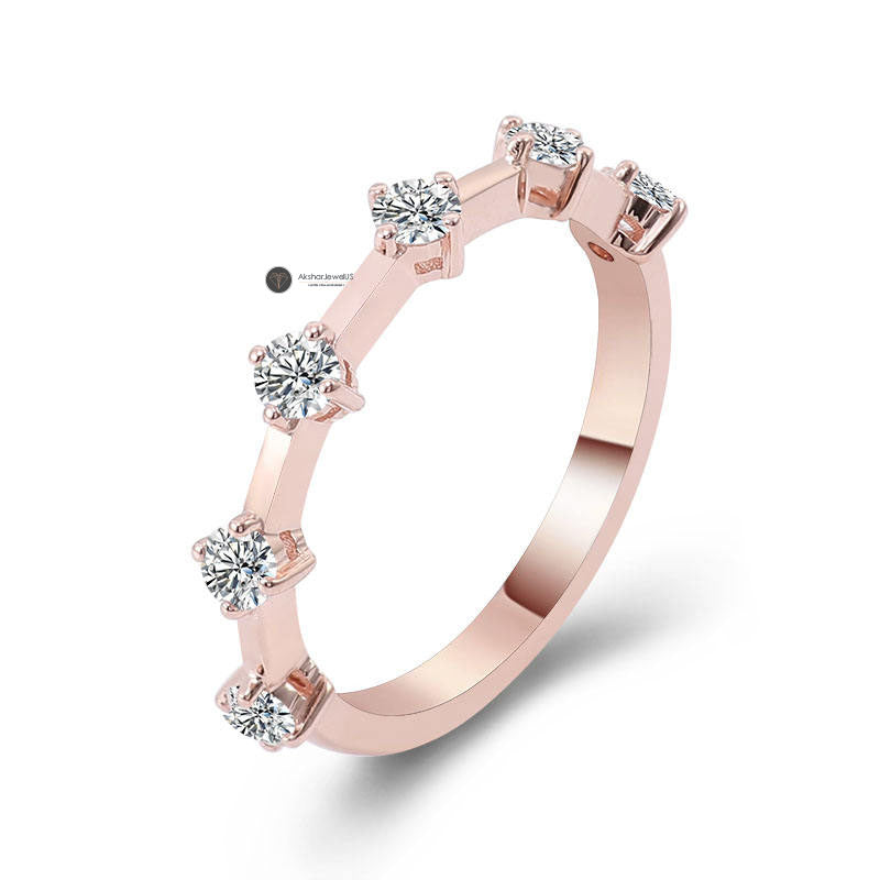 Round Moissanite Diamond Ring, 14k Gold Diamond Wedding Band