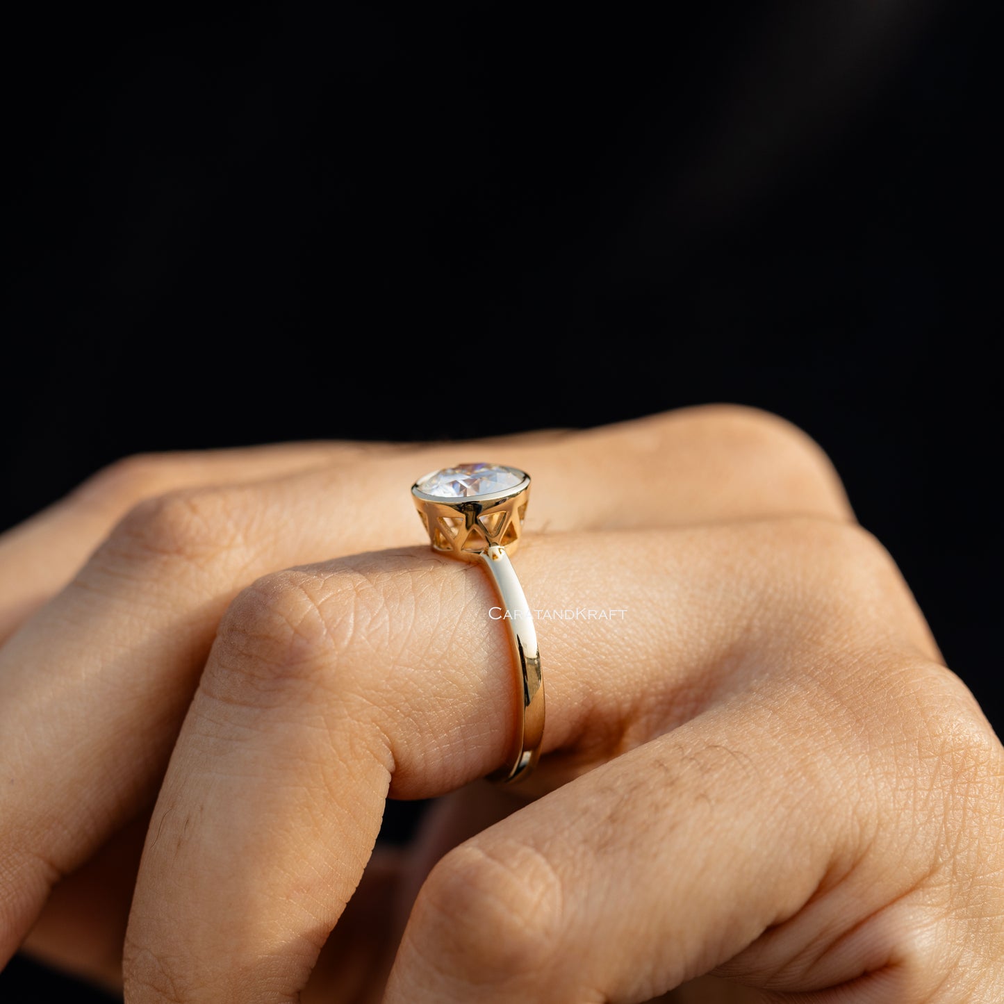 1.00CT To 5.00CT Colorless Round Moissanite Engagement Ring, Bezel Set Solitaire Simple Ring