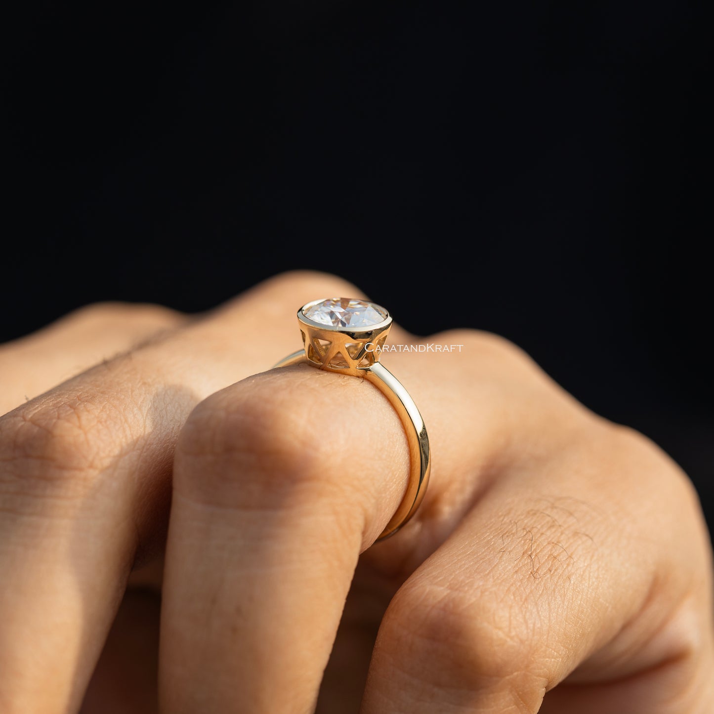 0.25CT - 2.00CT Round Lab Grown Diamond Engagement Ring, E/VS Solitaire Bezel Set Ring