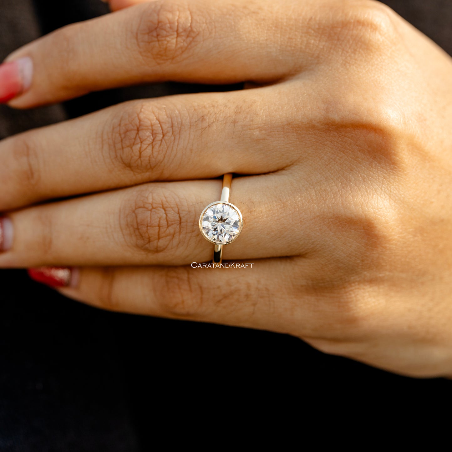 1.00CT To 5.00CT Colorless Round Moissanite Engagement Ring, Bezel Set Solitaire Simple Ring