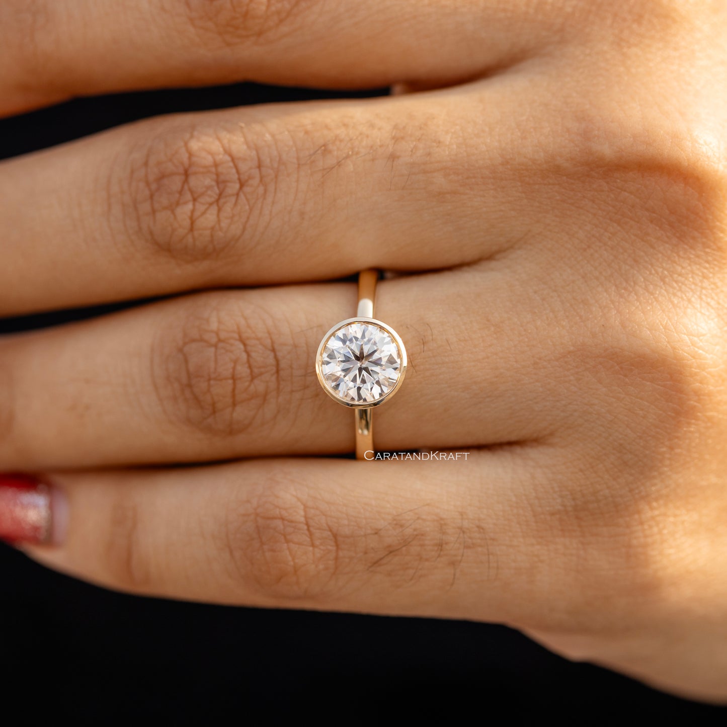 1.00CT To 5.00CT Colorless Round Moissanite Engagement Ring, Bezel Set Solitaire Simple Ring