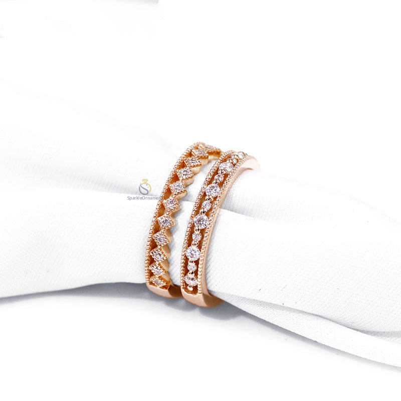 Vintage Style Filigree Ring Set, Lab Grown Diamond Bands