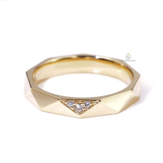 Yellow Gold Multi Faceted Unique Shape Lab Grown Diamond Plain Men's Band, view 1