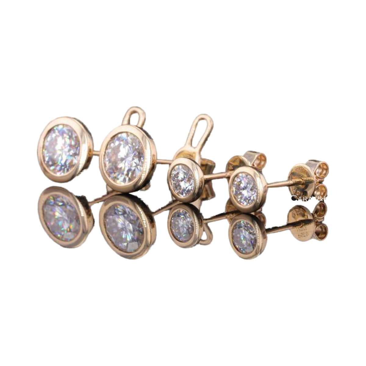 Round Lab Grown Diamond Bezel Set Earrings from Carat and Kraft, on white