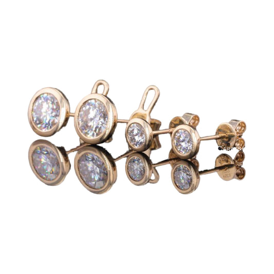 Round Lab Grown Diamond Bezel Set Earrings from Carat and Kraft, on white