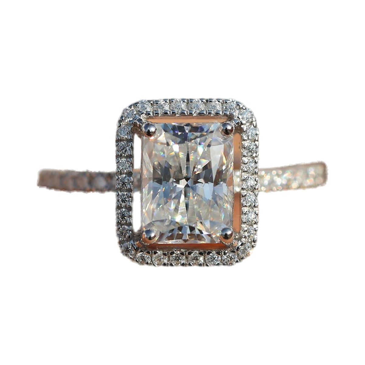 0.50 to 3.00CT Radiant Halo Lab Grown Diamond Pave Engagement Ring from Carat and Kraft, on white