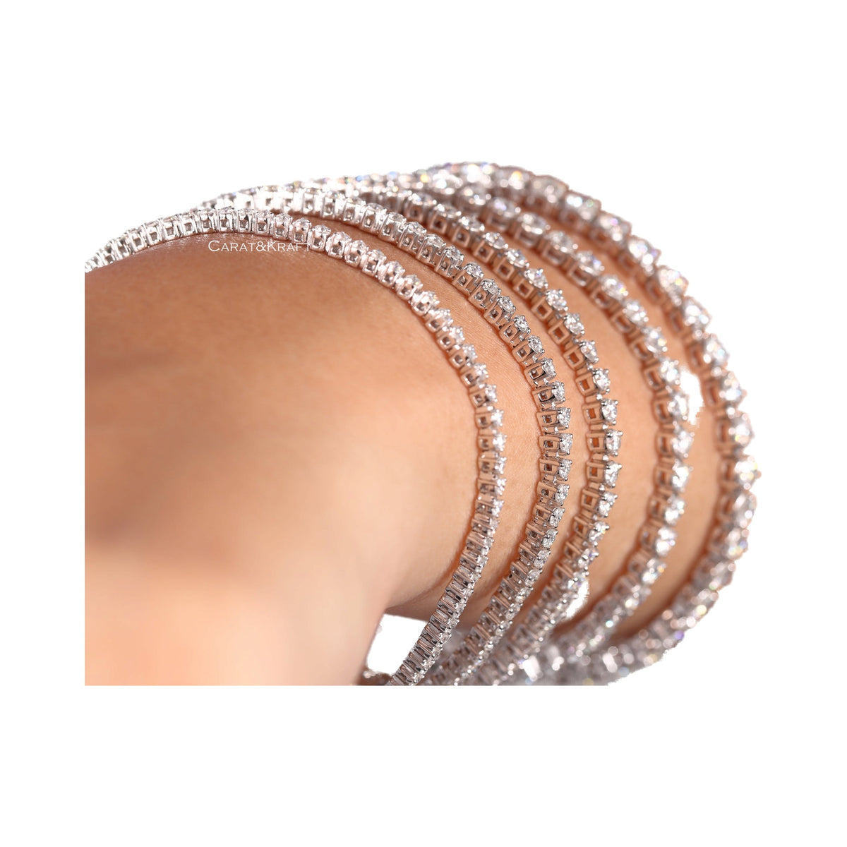 1.0 - 10.0 CT Lab Grown Diamond Bracelet, 3 Prong Diamond Bracelet, 10k Solid Gold Bracelet from Carat and Kraft, on white
