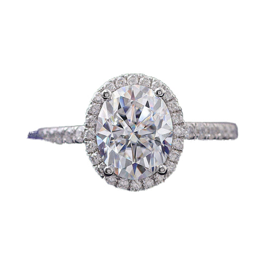 1.00 To 5.00CT Oval Cut Halo Moissanite Engagement Ring from Carat and Kraft, on white