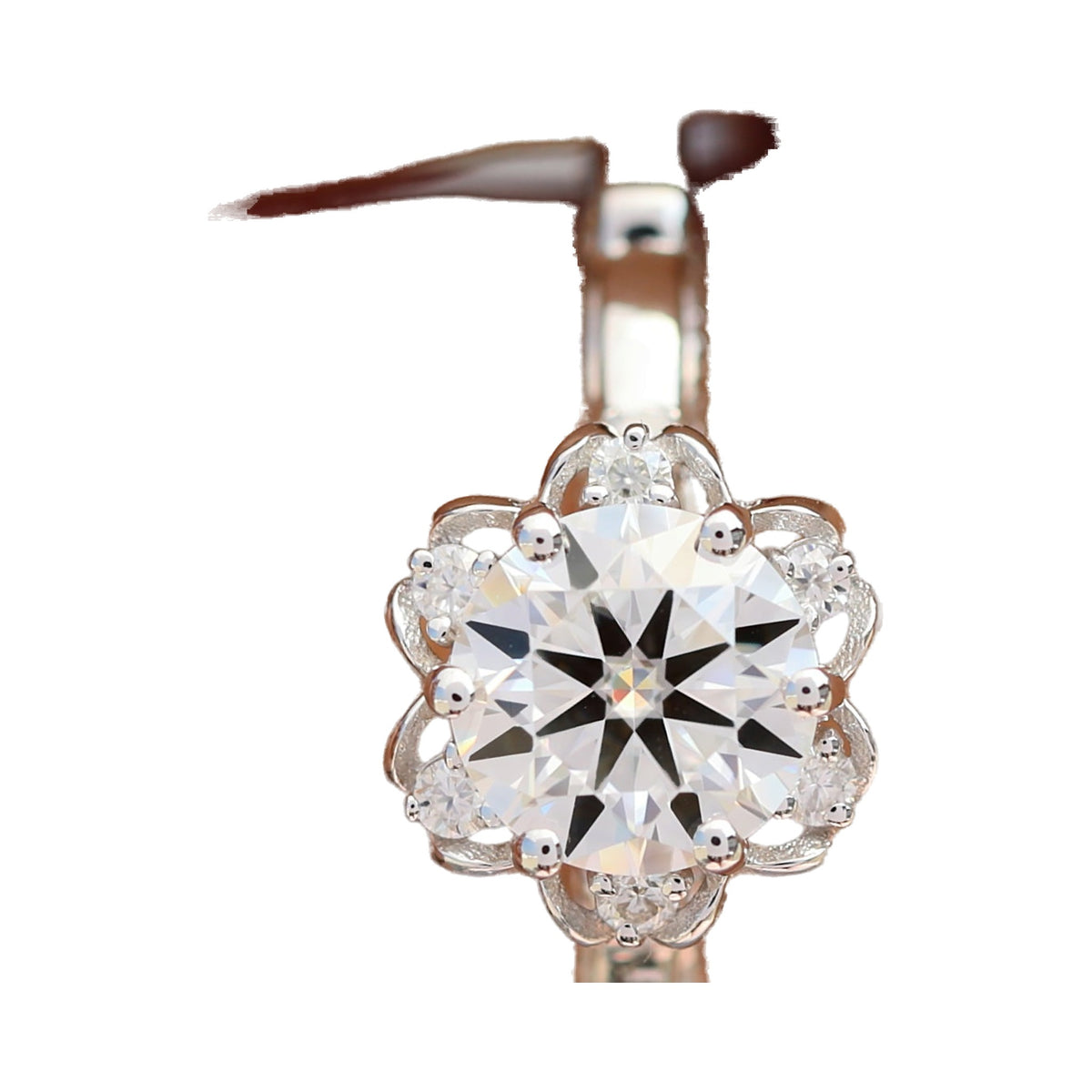 1.00 CT Round Cut Moissanite Engagement Ring, Antique Vintage Style Flower Halo Ring from Carat and Kraft, on white