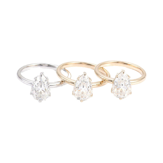 1.00CT To 5.00CT Pear Cut Moissanite Solitaire Engaement Ring from Carat and Kraft, on white