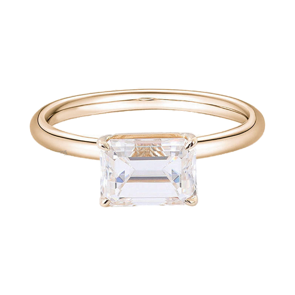 1.00CT To 5.00CT Emerald East To West Moissanite Engagement Ring from Carat and Kraft, on white
