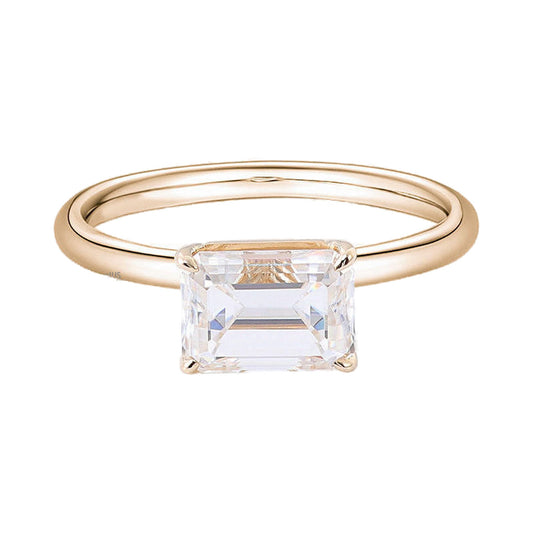 1.00CT To 5.00CT Emerald East To West Moissanite Engagement Ring from Carat and Kraft, on white