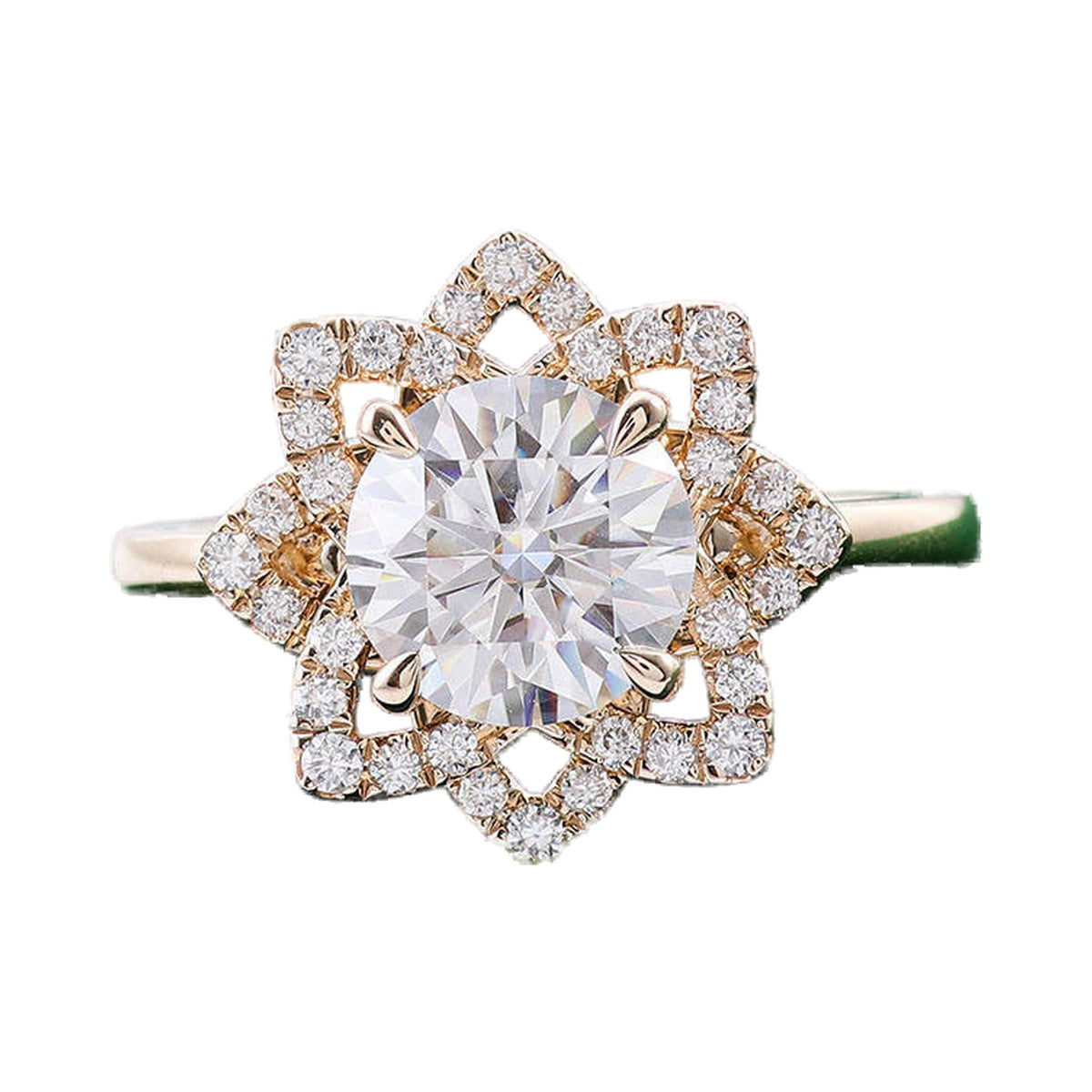 1.50CT Round Halo Lab Grown Diamond Flower Shape Moissanite Ring from Carat and Kraft, on white