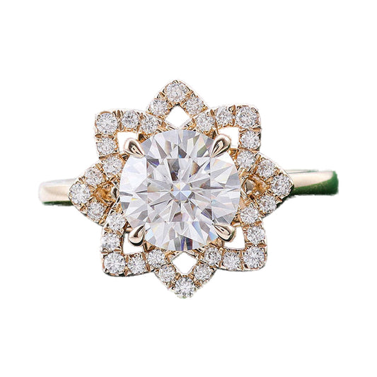 1.50CT Round Halo Lab Grown Diamond Flower Shape Moissanite Ring from Carat and Kraft, on white