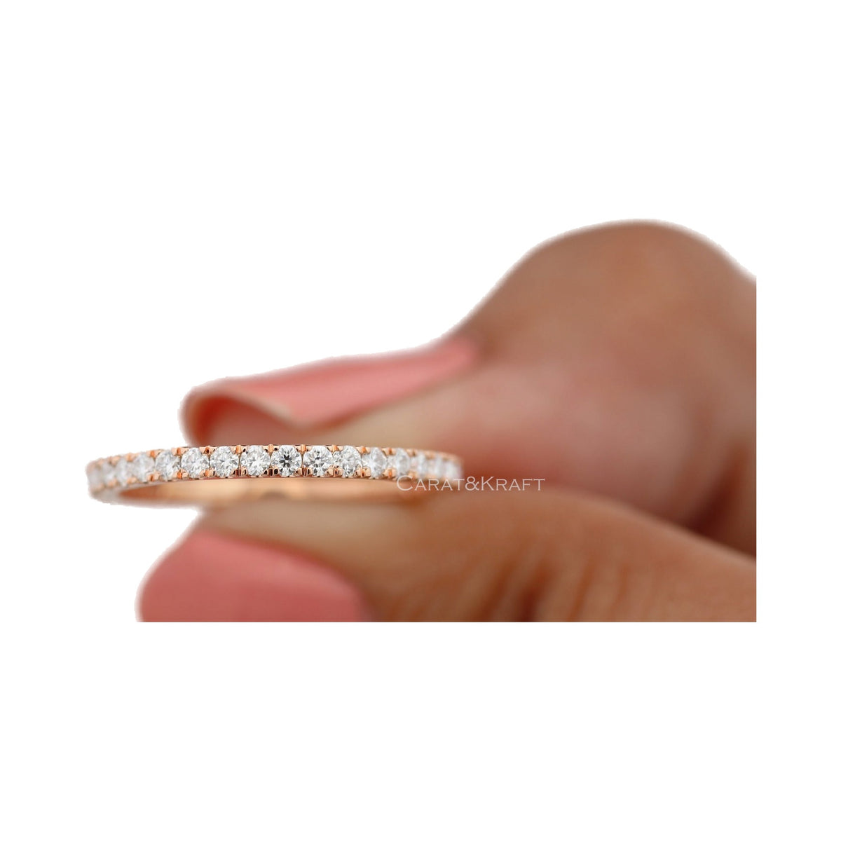 1.5mm Pave Set 3/4 Eternity Moissanite Diamond Wedding Ring from Carat and Kraft, on white