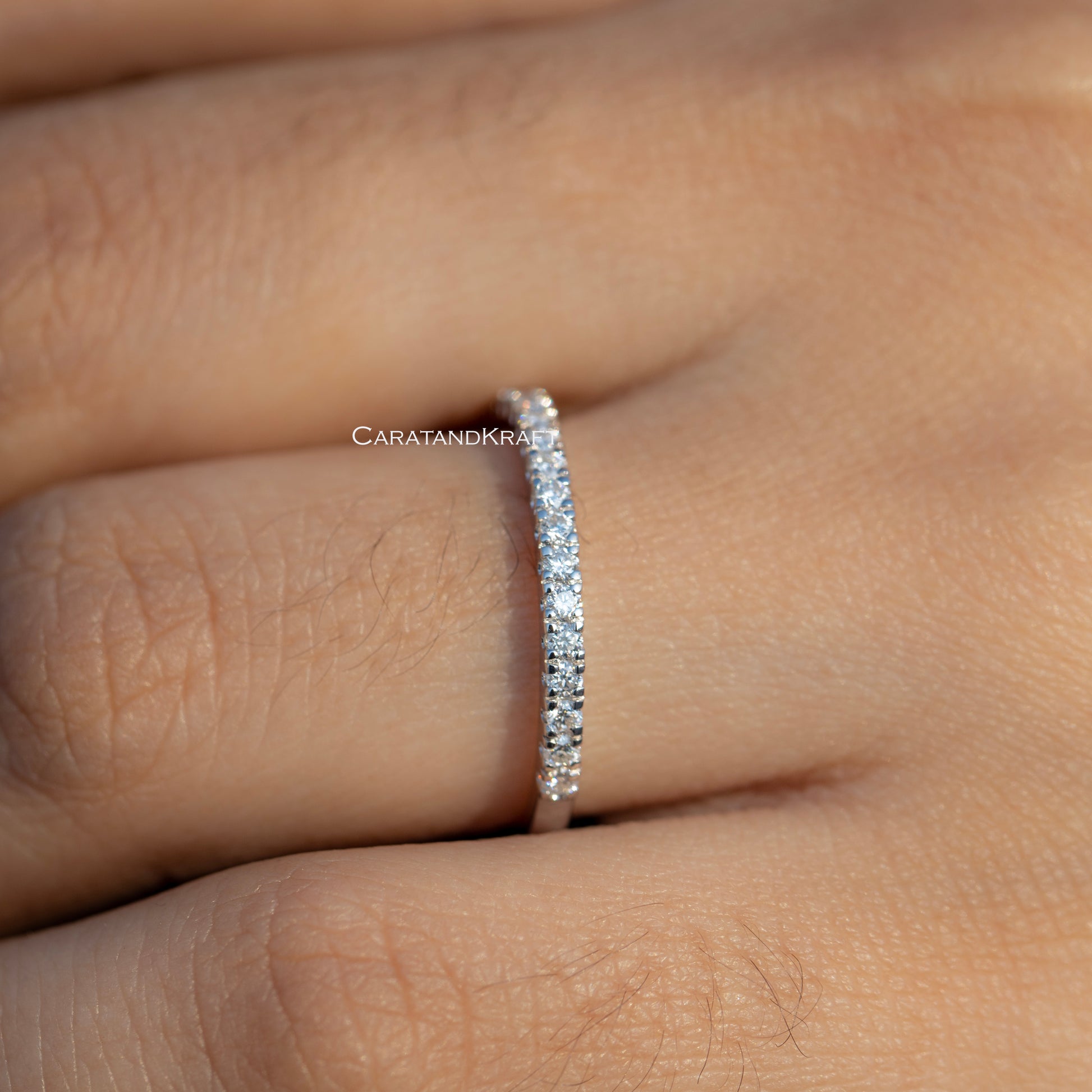 1.5mm Colorless Moissanite Half Eternity Pave Wedding Ring