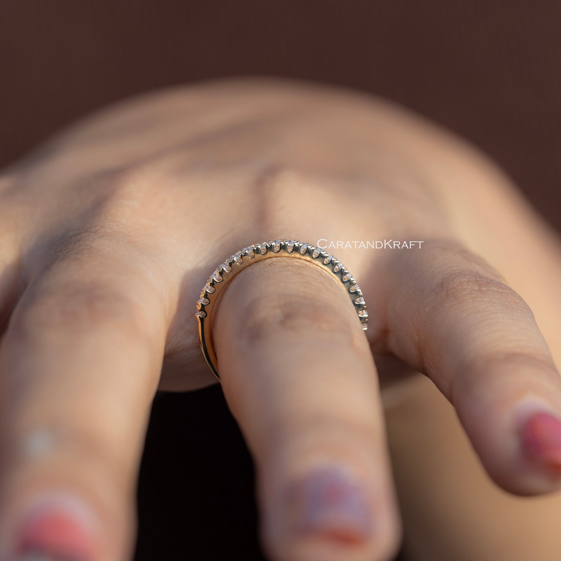 14K Yellow Gold Half Eternity Pave Wedding Ring