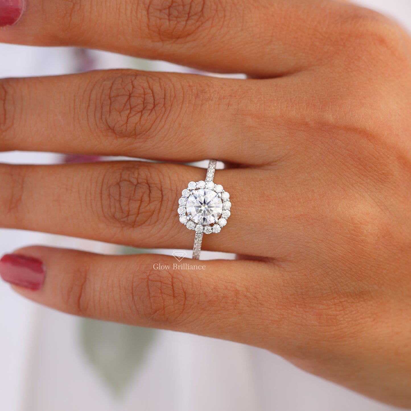 Round Cut Halo Moissanite Engagement Ring