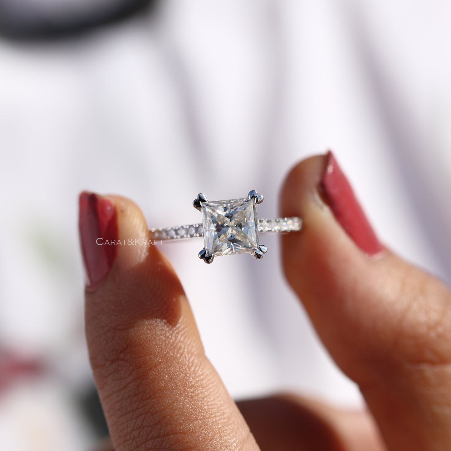 Princess Cut Colorless Moissanite Engagement Ring