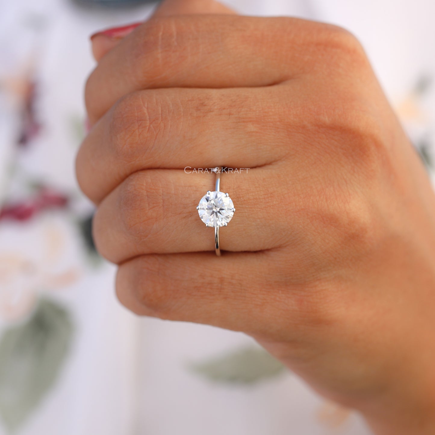 Round Cut Moissanite Solitaire Engagement Ring