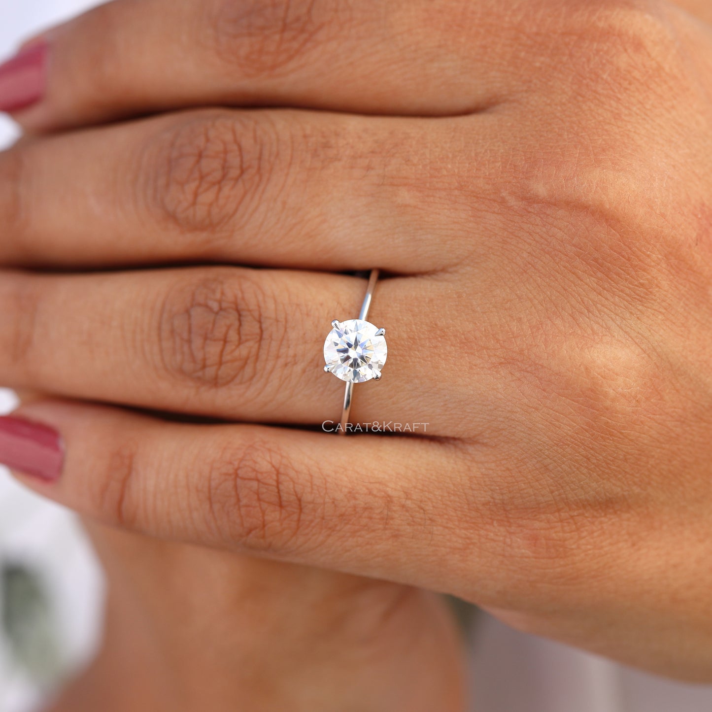 Round Cut Colorless Moissanite Solitaire Engagement Ring