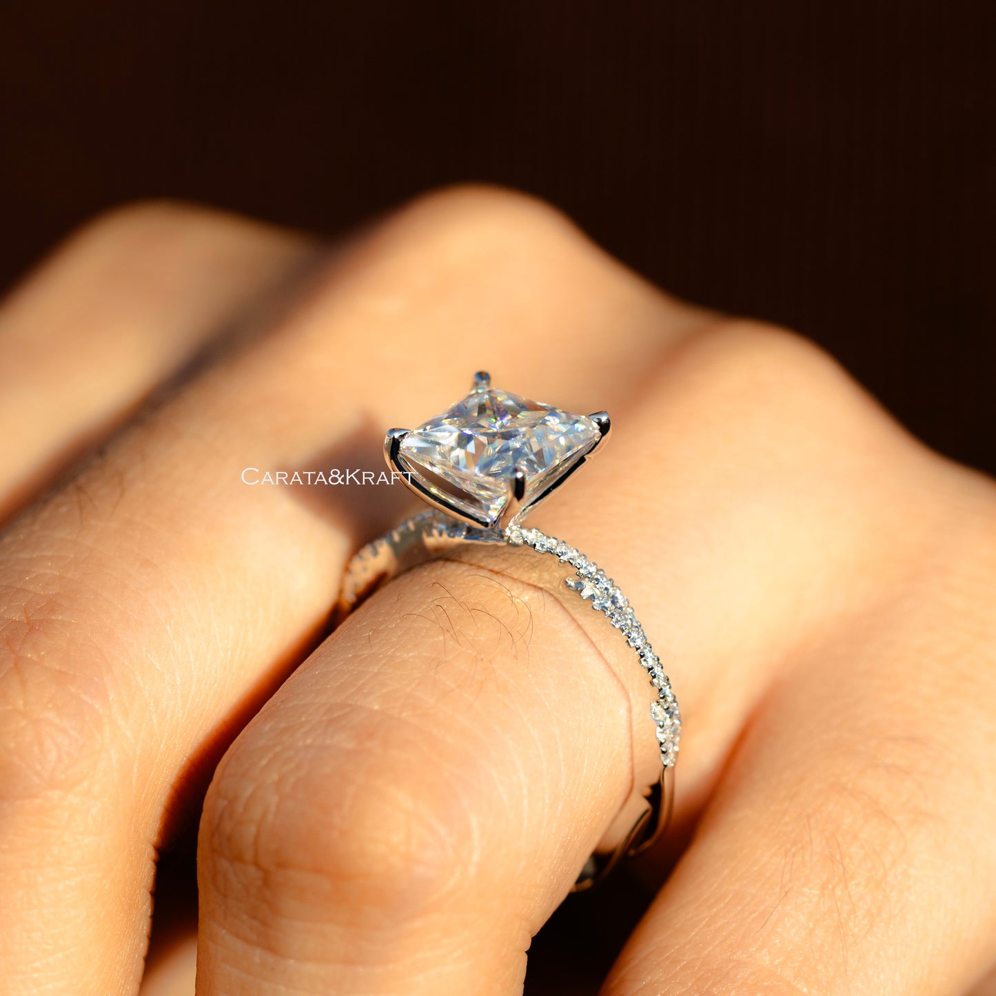 Princess Cut Lab Grown Diamond Twisted Pave Set Infinity Ring