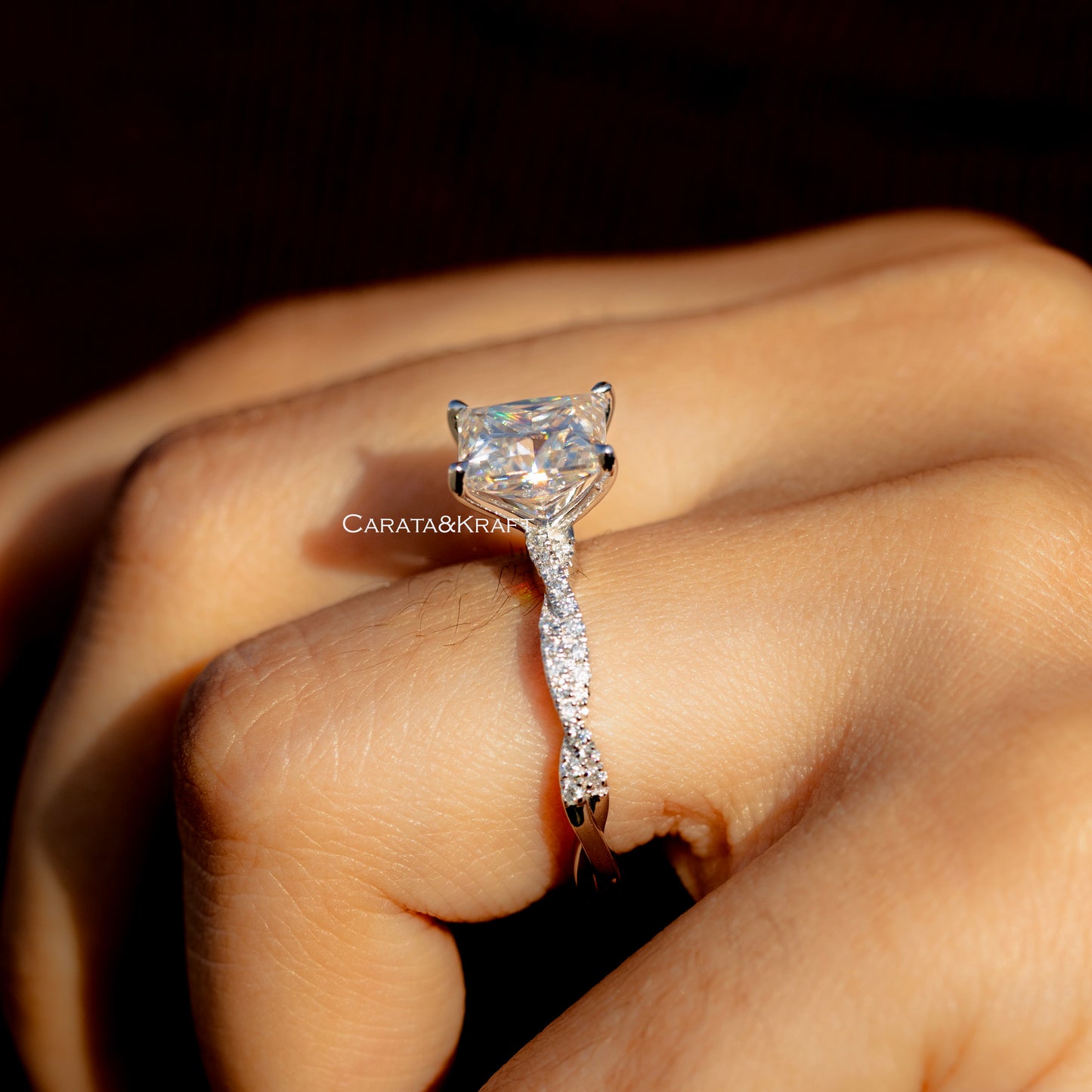 Princess Cut Twisted Infinity Moissanite Diamond Band Ring