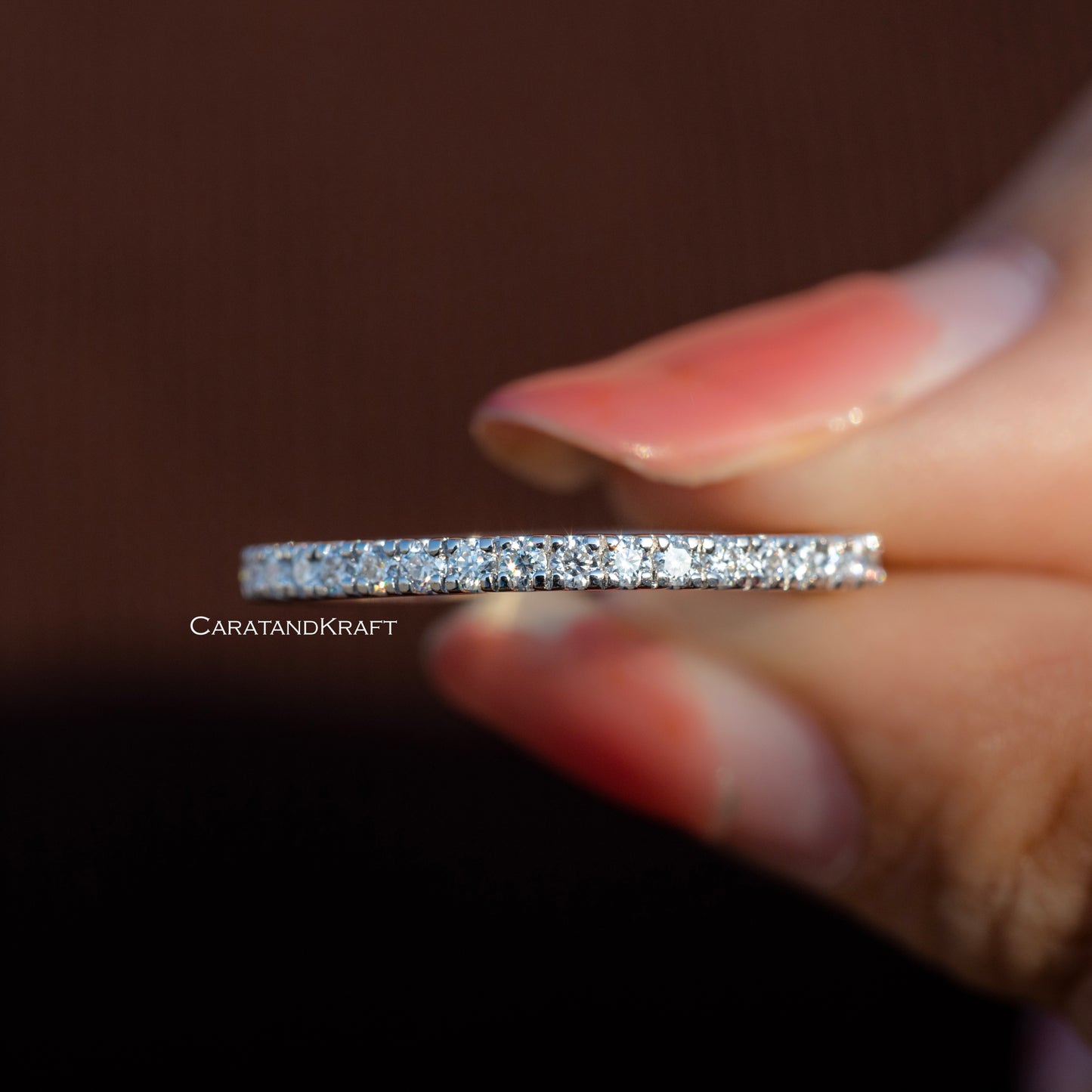 1.5mm Colorless Moissanite Half Eternity Pave Wedding Ring