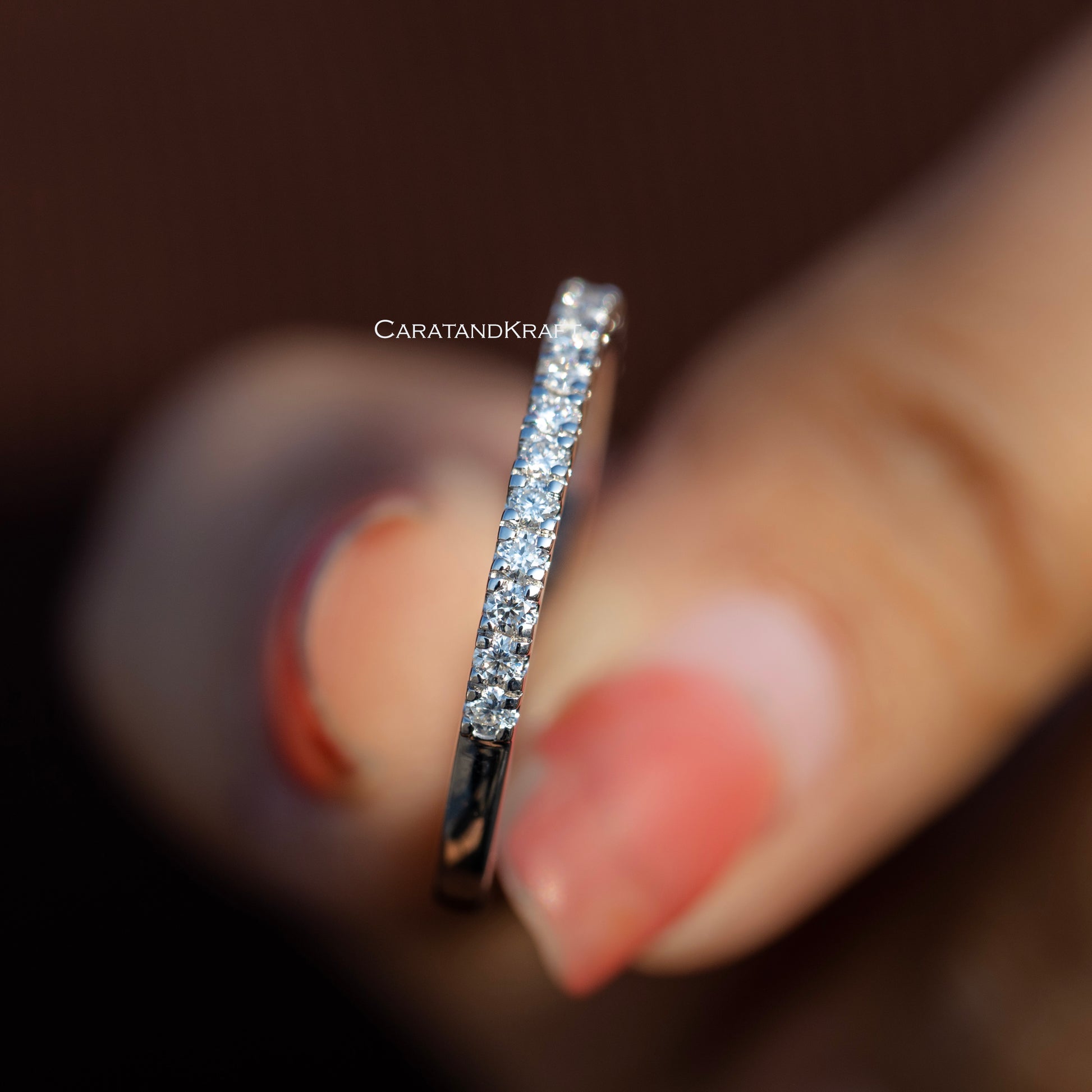 1.5mm Colorless Moissanite Half Eternity Pave Wedding Ring