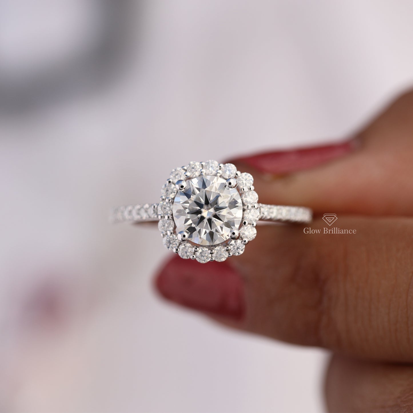 Round Cut Lab Grown Diamond Pave Engagement Ring