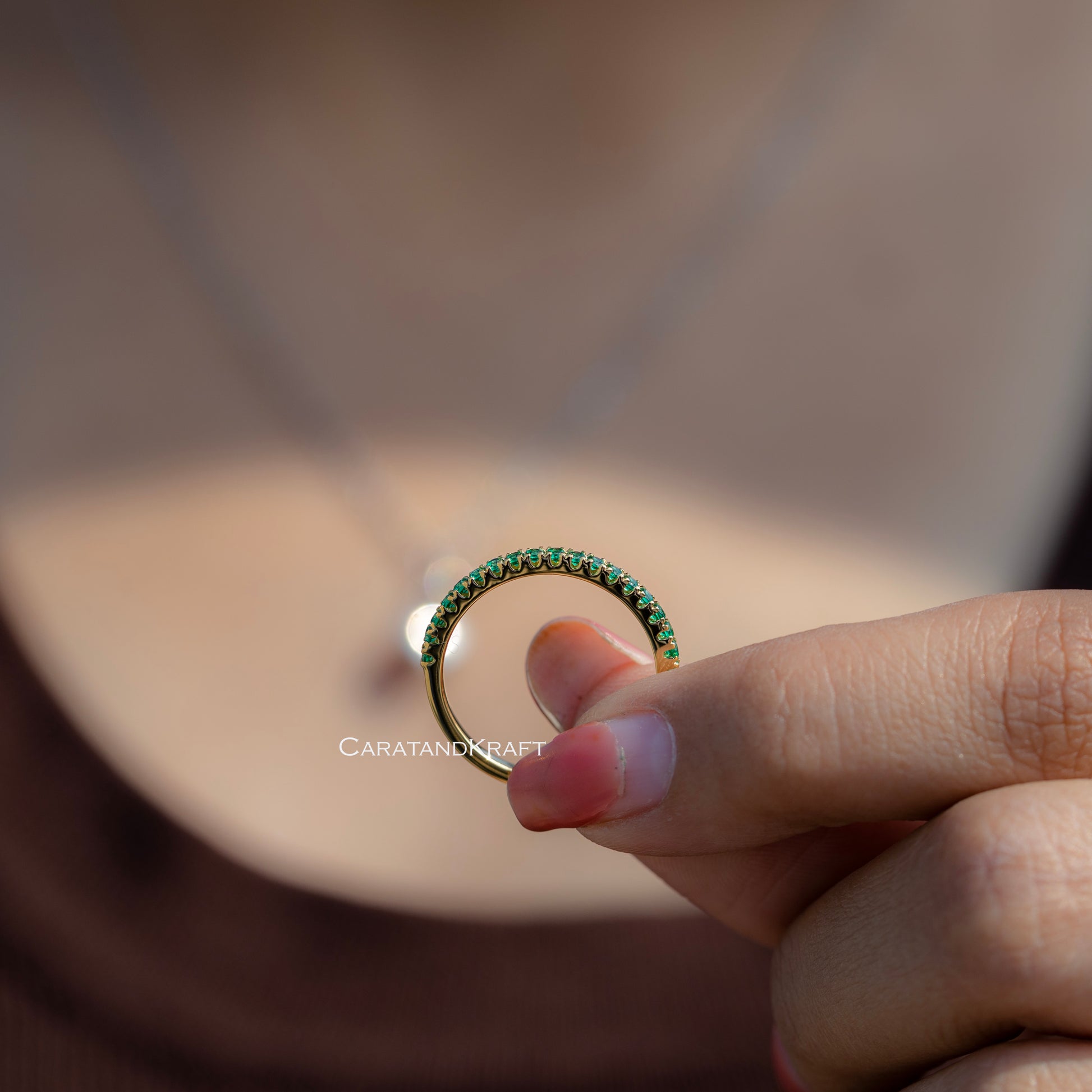 Wedding Ring, Anniversary Ring, Half Eternity, emerald Wedding Ring, Green Round , Band Gift