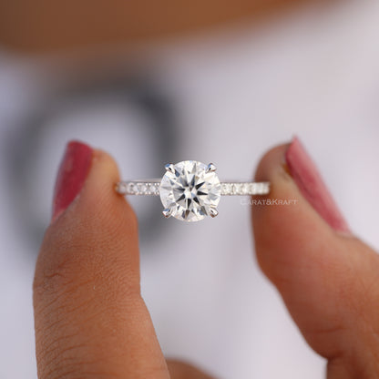 0.50 - 5.0 CT Round Lab Created Diamond Pave Engagement Ring, view 4