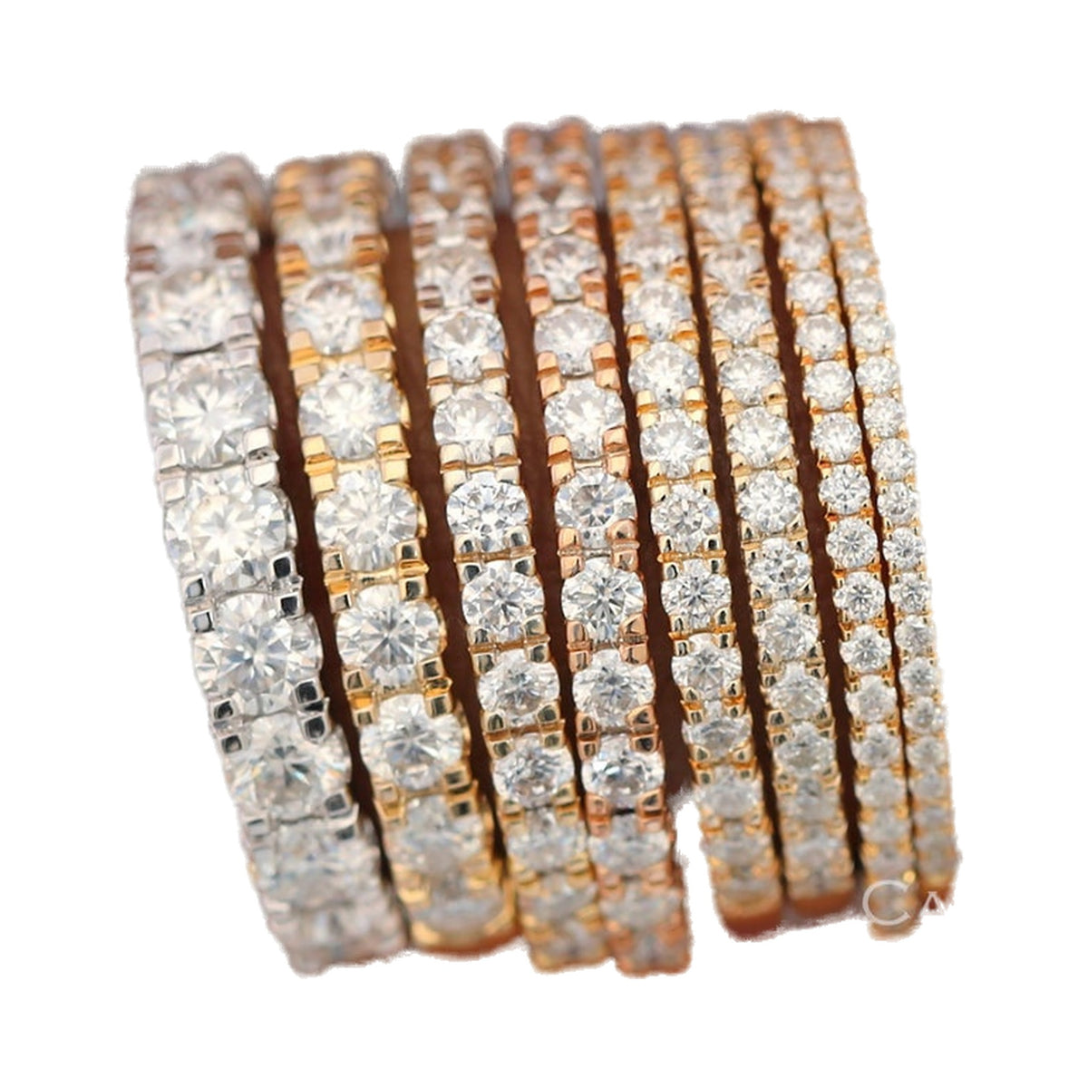 Round Cut Moissanite Half Eternity Ring, 14k Solid gold Matching Band from Carat and Kraft, on white
