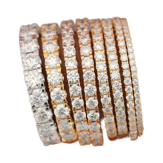Round Cut Moissanite Half Eternity Ring, 14k Solid gold Matching Band from Carat and Kraft, on white