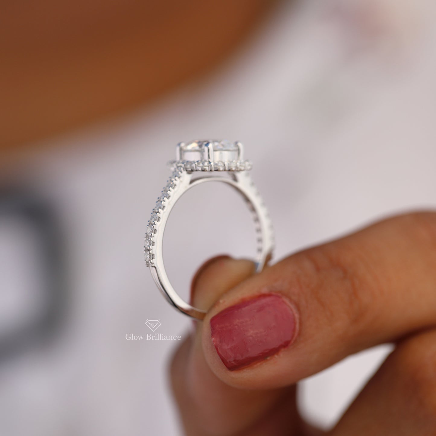 Round Cut Lab Grown Diamond Pave Engagement Ring