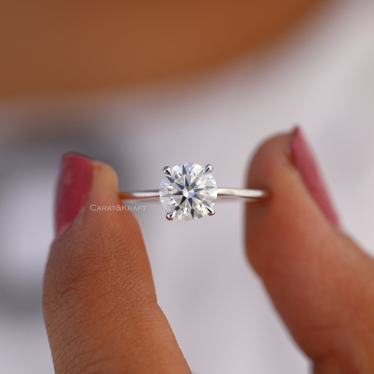 Round Cut Colorless Moissanite Solitaire Engagement Ring