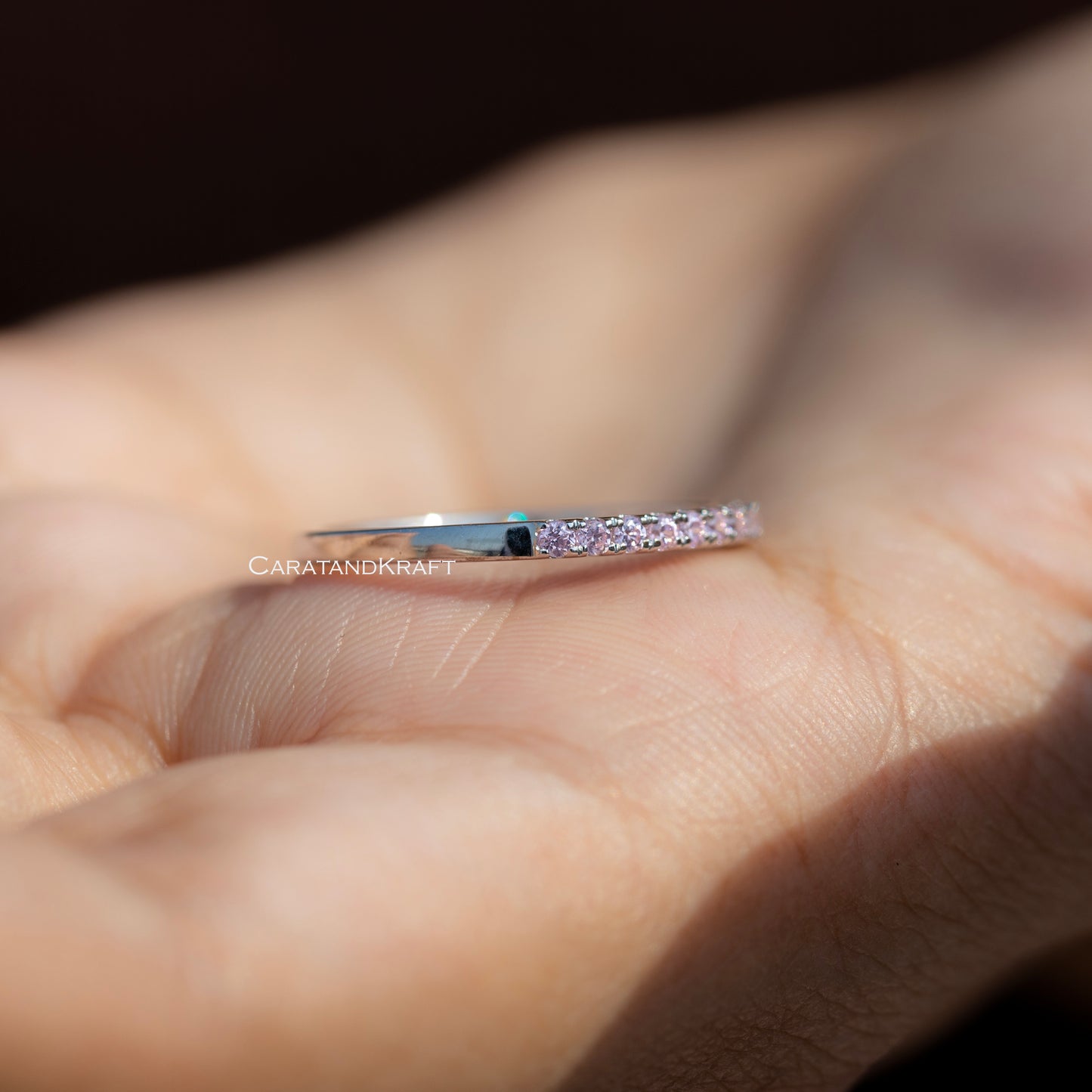 Pink Simulated Diamond Half Eternity Wedding Band