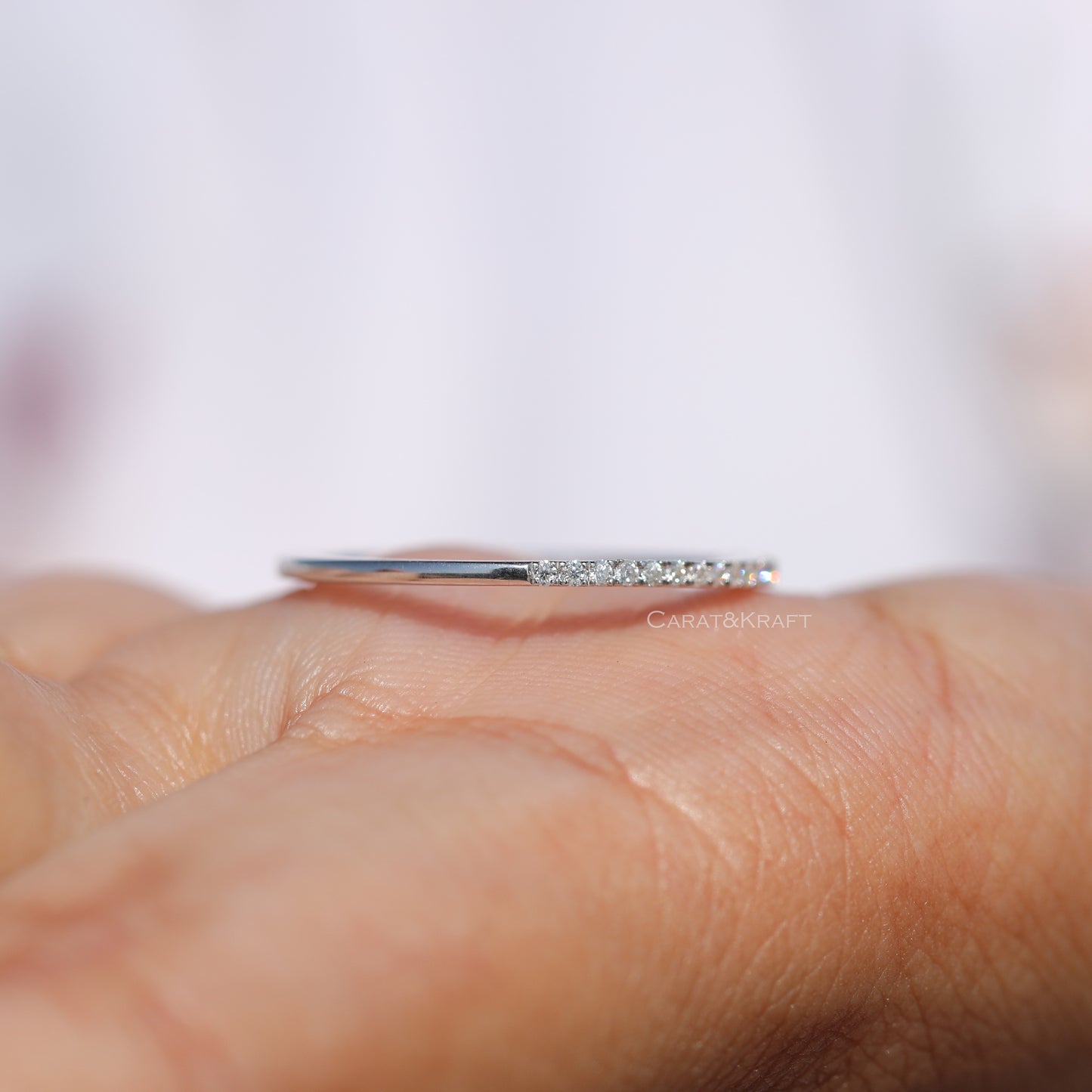 1mm Round Cut Half Eternity Wedding Band