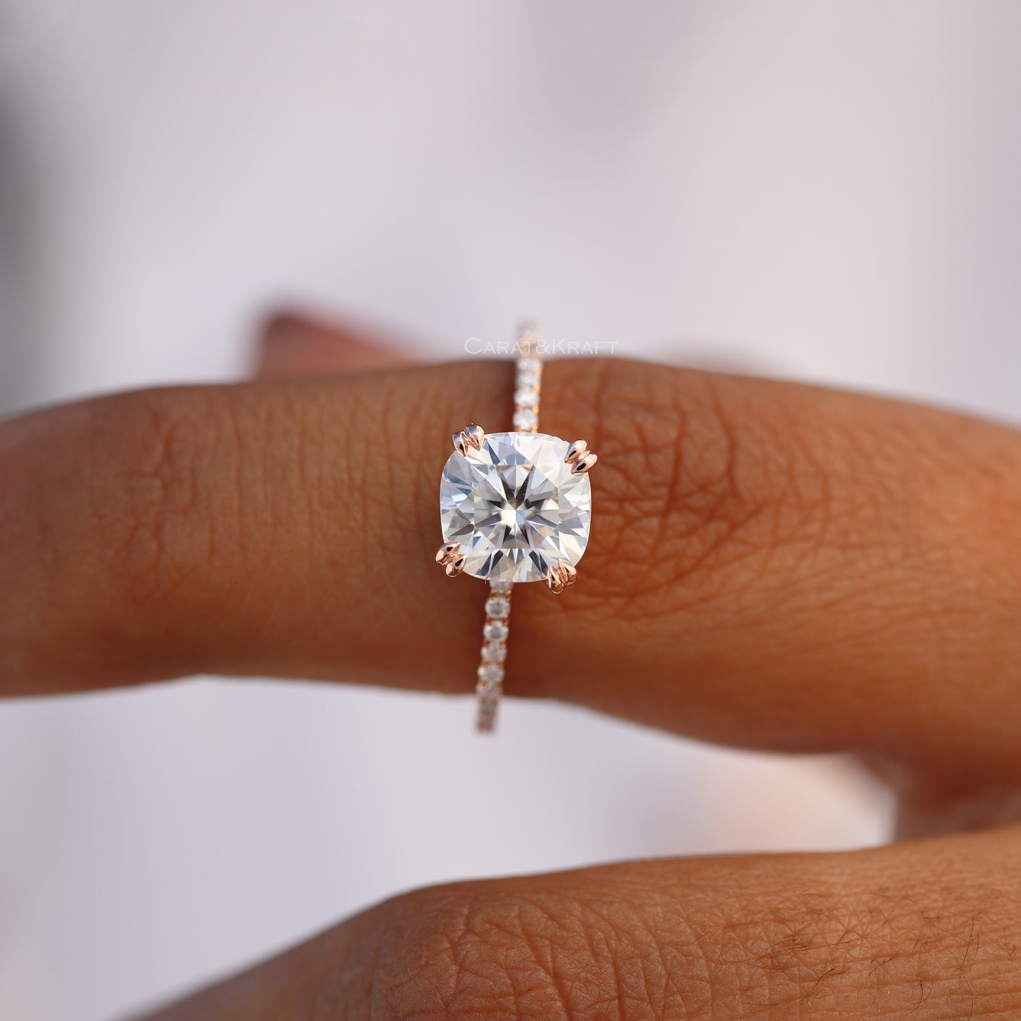 Cushion Colorless Moissanite Pave Engagement Ring