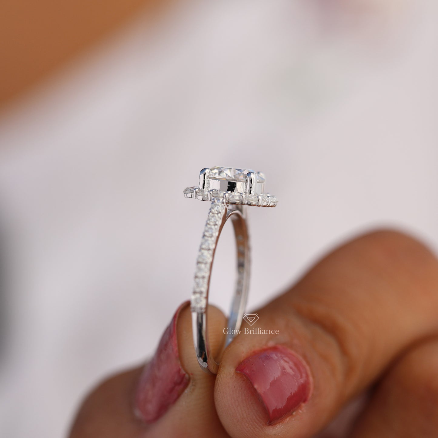 Round Cut Halo Moissanite Engagement Ring