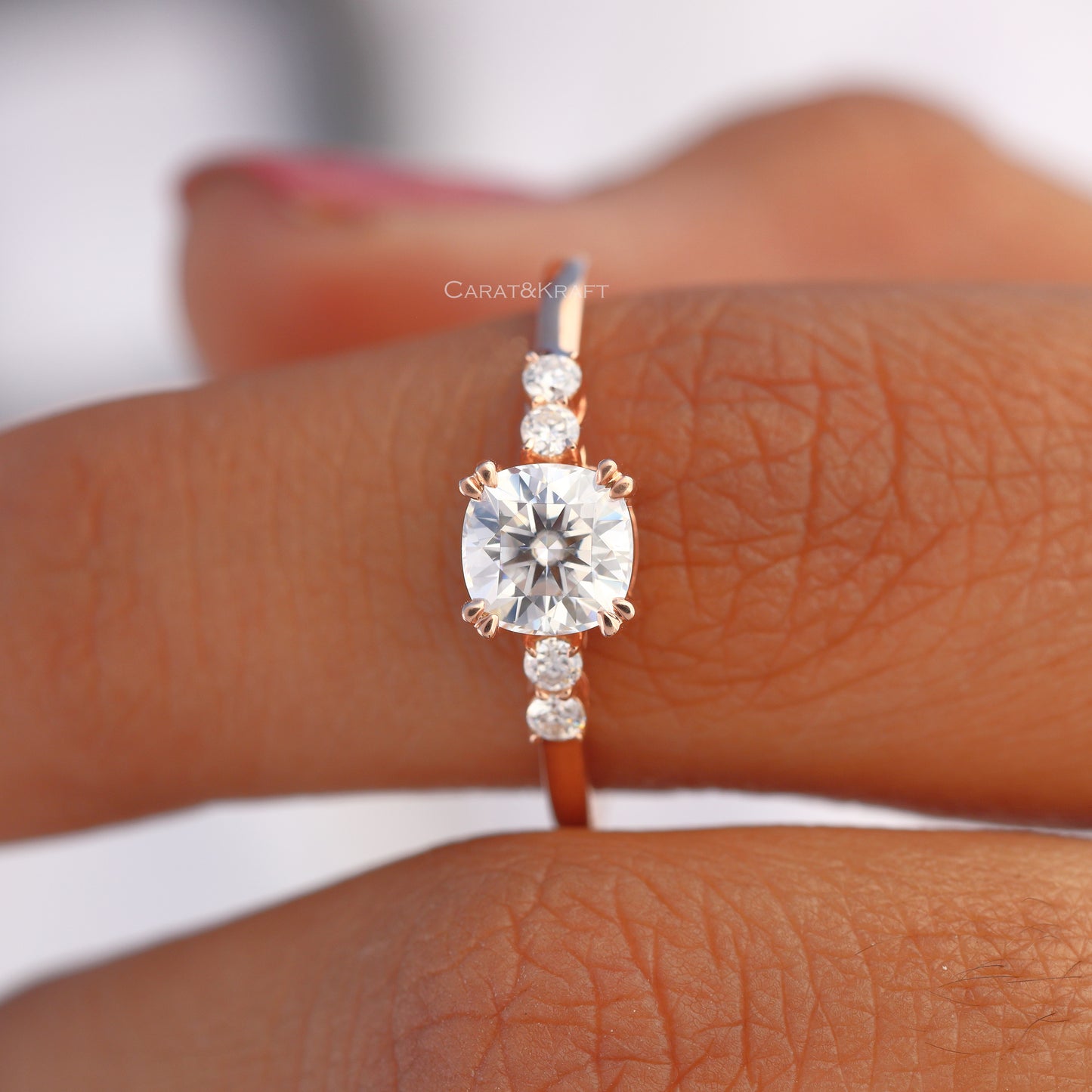 Cushion Cut Five Stone Lab Grown Diamond Ring