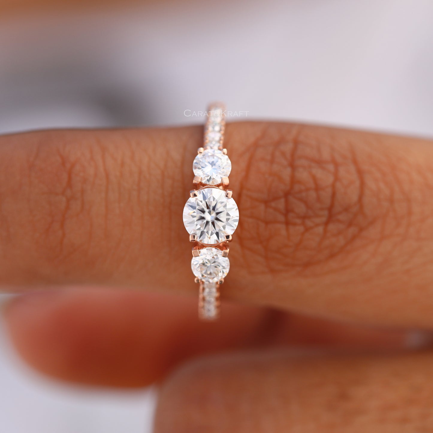 Three Stone Round Cut Lab Grown Diamond Engagement Ring