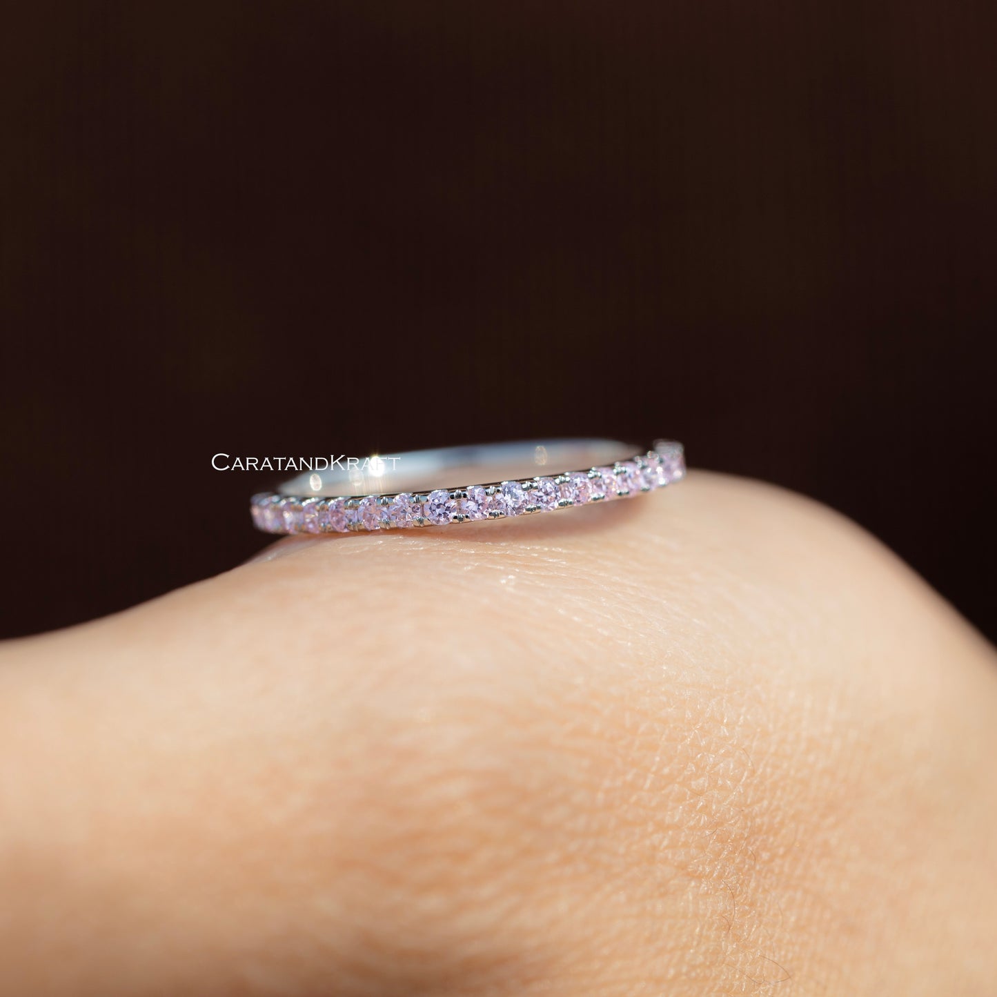 Pink Simulated Diamond Half Eternity Wedding Band