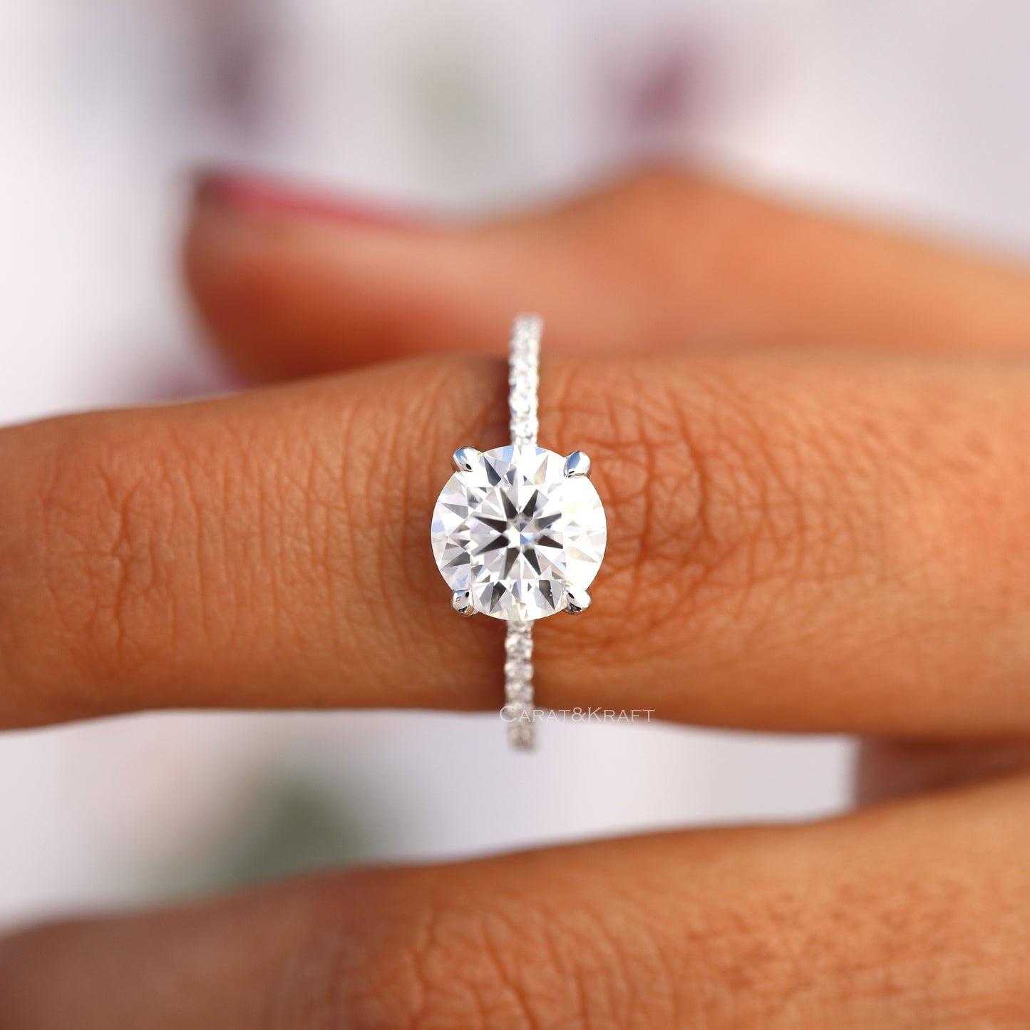 Round Moissanite Pave Engagement Ring